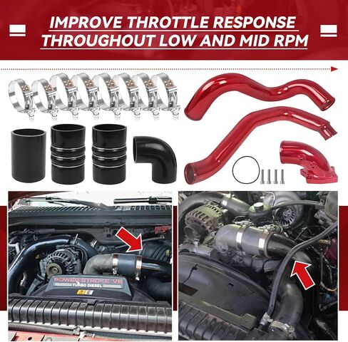 Turbo Intercooler kit Pipe Boot and Intake Elbow for 2003-2007 Ford F250 F350 F450 F550 Super Duty Intercooler Pipe Boot kit 6.0L Powerstroke Diesel-Red in Saudi Arabia
