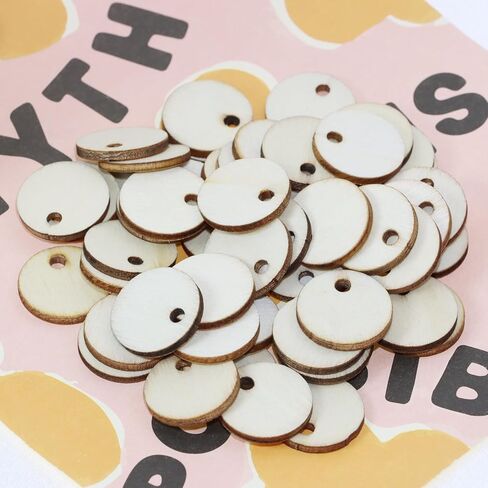 Shapenty Small Blank Wood Circle Pendants Round Wooden Pieces Disks with Hole for Earring Keychain Christmas Ornaments Gift Tags Embellishments Markers Wine Charms DIY Craft Project, 50PCS (20mm) in Saudi Arabia