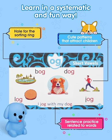 Phonics Talking Flash Cards with Reader Dog, Learn to Read with 148 Pages, 148 Sentences, 592 Words & 90 Stickers, Toddler Education Learning Toys for Kids Ages 3-8 Kindergarten 1st 2nd Grade in Saudi Arabia