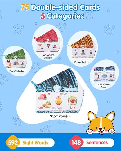 Phonics Talking Flash Cards with Reader Dog, Learn to Read with 148 Pages, 148 Sentences, 592 Words & 90 Stickers, Toddler Education Learning Toys for Kids Ages 3-8 Kindergarten 1st 2nd Grade in Saudi Arabia