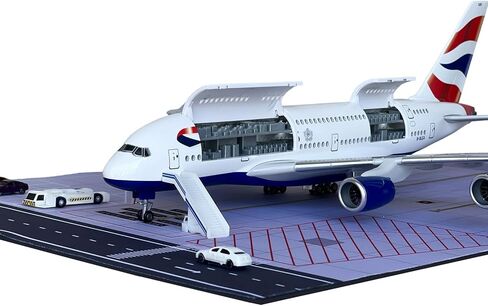 نموذج طائرة A380، ترقية A380 بأبواب قابلة للفتح ومقصورة مفصلة بمقياس 1/160 مقاس 18.1 بوصة طقم طائرة 380 مع أضواء LED وحامل عرض وحصيرة مطار مطاطية، هدية مثالية لمحبي الطيران in Kuwait