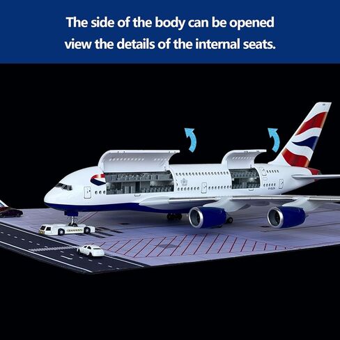 نموذج طائرة A380، ترقية A380 بأبواب قابلة للفتح ومقصورة مفصلة بمقياس 1/160 مقاس 18.1 بوصة طقم طائرة 380 مع أضواء LED وحامل عرض وحصيرة مطار مطاطية، هدية مثالية لمحبي الطيران in Kuwait