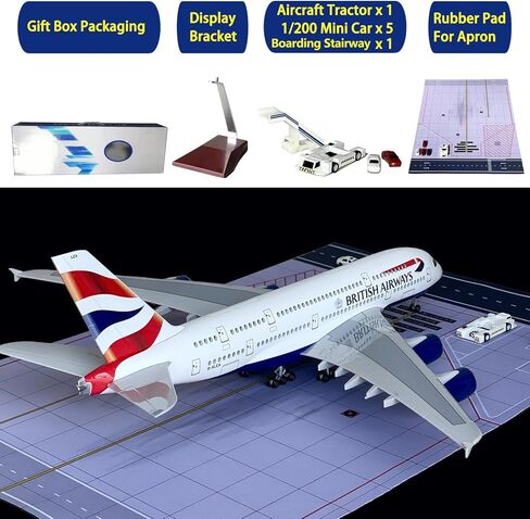 نموذج طائرة A380، ترقية A380 بأبواب قابلة للفتح ومقصورة مفصلة بمقياس 1/160 مقاس 18.1 بوصة طقم طائرة 380 مع أضواء LED وحامل عرض وحصيرة مطار مطاطية، هدية مثالية لمحبي الطيران in Kuwait