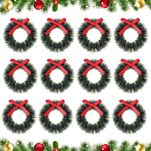 12pcs Mini Christmas Wreaths, 1.57'' Dollhouse Miniature Christmas Wreath with Bows, Xmas Tree Hanging Ornaments, Dollhouse Accessories Xmas Decorations in Saudi Arabia