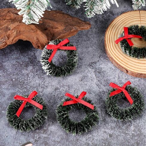 12pcs Mini Christmas Wreaths, 1.57'' Dollhouse Miniature Christmas Wreath with Bows, Xmas Tree Hanging Ornaments, Dollhouse Accessories Xmas Decorations in Saudi Arabia