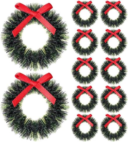 12pcs Mini Christmas Wreaths, 1.57'' Dollhouse Miniature Christmas Wreath with Bows, Xmas Tree Hanging Ornaments, Dollhouse Accessories Xmas Decorations in Saudi Arabia