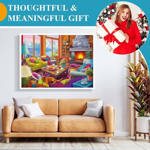 300 Piece Puzzles for Adults,Rustic Lodge Cozy Fire Puzzle for Adults Kids Seniors,Large Piece Fireplace Room Puzzle for Kids 8-10 10-12,Challenging Sofa Dog Puzzles Perfect for Game Nights, 20.5x15 in Saudi Arabia