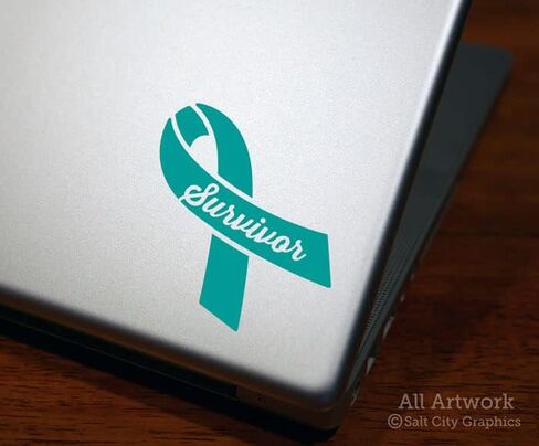 ملصق سيارة Survivor Ovarian Cancer، ملصق نافذة للتوعية بشريط باللون الأزرق المخضر - هدية داعمة، تغلب عليه - فينيل للنافذة، سيارات الدفع الرباعي (5 بوصات، فيروزي) in Kuwait