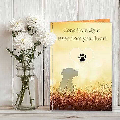 Dog Loss Sympathy Card – “Gone from Sight, Never from Your Heart" – Pet Memorial Greeting Card with Printed Inside – Includes Envelope & Stickers in Saudi Arabia