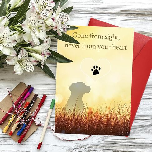 Dog Loss Sympathy Card – “Gone from Sight, Never from Your Heart" – Pet Memorial Greeting Card with Printed Inside – Includes Envelope & Stickers in Saudi Arabia