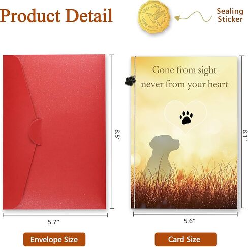 Dog Loss Sympathy Card – “Gone from Sight, Never from Your Heart" – Pet Memorial Greeting Card with Printed Inside – Includes Envelope & Stickers in Saudi Arabia