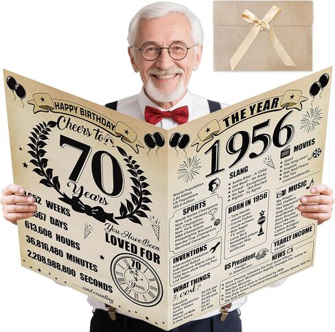 Large 70th Birthday Cards for Men Women, Vintage 1956 Happy 70th Birthday Greeting Card with Envelope Jumbo Seventy Guest Book Cheers to 70 Years Decorations Gifts Party Supplies in Saudi Arabia