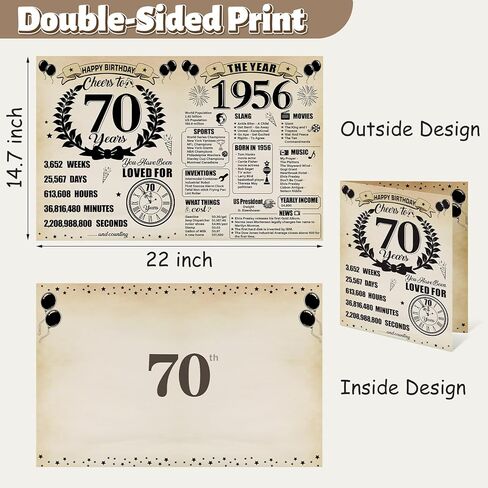 Large 70th Birthday Cards for Men Women, Vintage 1956 Happy 70th Birthday Greeting Card with Envelope Jumbo Seventy Guest Book Cheers to 70 Years Decorations Gifts Party Supplies in Saudi Arabia