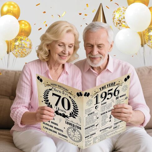 Large 70th Birthday Cards for Men Women, Vintage 1956 Happy 70th Birthday Greeting Card with Envelope Jumbo Seventy Guest Book Cheers to 70 Years Decorations Gifts Party Supplies in Saudi Arabia