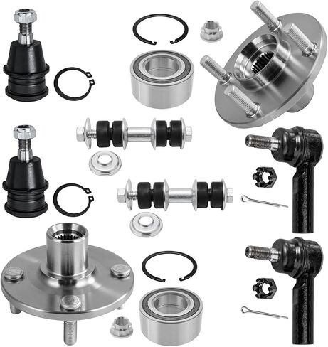 محور ديترويت - طقم تعليق أمامي مكون من 8 قطع لسيارة Toyota Echo 2003-2005 2004-2006 Scion xA xB، 2 محمل عجلة ومحاور 2 وصلات نهاية شريط Sway 2 مفاصل كروية سفلية 2 استبدال قضبان التعادل الخارجية in Kuwait