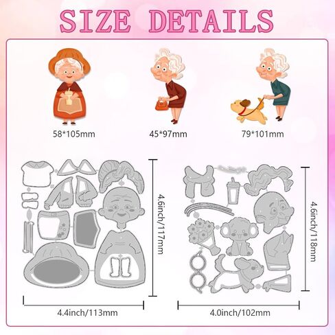 2 Styles Cute Old Lady Cutting Dies - Carbon Steel Die Cuts Stencils for DIY Paper Craft Making in Saudi Arabia