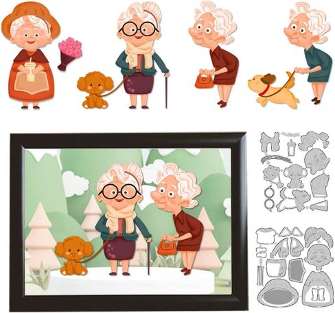 2 Styles Cute Old Lady Cutting Dies - Carbon Steel Die Cuts Stencils for DIY Paper Craft Making in Saudi Arabia