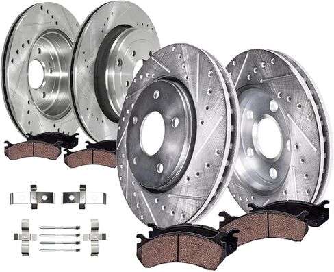 Detroit Axle - 8pc Brake Kit for Hyundai 2010-2016 Genesis Coupe 13.39" inch Front and 12.99" inch Rear Drilled and Slotted Disc Brake Rotors Ceramic Brake Pads 2011 2012 2013 2014 2015 Replacement in Saudi Arabia