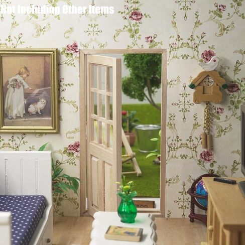 باب شبكي مصغر من Odoria Dollhouse: لوحة زجاجية للأبواب الأمامية بمقياس 1/12 لحديقة Elf Fairy في الهواء الطلق - نموذج بناء أثاث حديث صغير - بوابة دخول صغيرة من الخشب غير المكتمل، Inswing in Kuwait