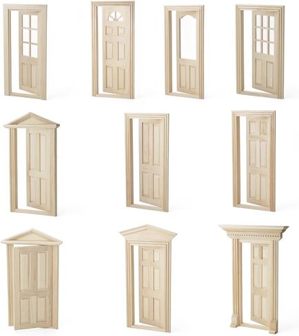 باب شبكي مصغر من Odoria Dollhouse: لوحة زجاجية للأبواب الأمامية بمقياس 1/12 لحديقة Elf Fairy في الهواء الطلق - نموذج بناء أثاث حديث صغير - بوابة دخول صغيرة من الخشب غير المكتمل، Inswing in Kuwait