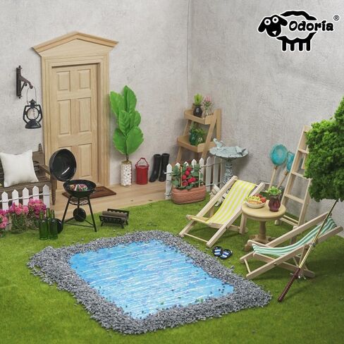 باب شبكي مصغر من Odoria Dollhouse: لوحة زجاجية للأبواب الأمامية بمقياس 1/12 لحديقة Elf Fairy في الهواء الطلق - نموذج بناء أثاث حديث صغير - بوابة دخول صغيرة من الخشب غير المكتمل، Inswing in Kuwait