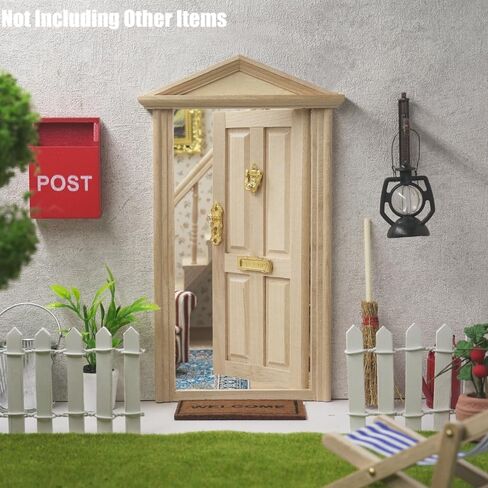 باب شبكي مصغر من Odoria Dollhouse: لوحة زجاجية للأبواب الأمامية بمقياس 1/12 لحديقة Elf Fairy في الهواء الطلق - نموذج بناء أثاث حديث صغير - بوابة دخول صغيرة من الخشب غير المكتمل، Inswing in Kuwait