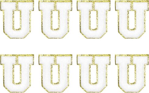 MECCANIXITY Chenille Letter Patches 2.2" Self Adhesive Alphabet G Stick on Embroidered Patch Sew on Letter Stickers Applique for Repairing Clothing Jeans Shoes Hats DIY(White, Pack of 8) in Saudi Arabia