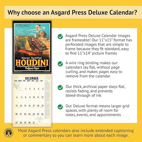 Asgard Press 2026 Vintage Magic Deluxe Wall Calendar, 16 Months, Frame-Ready Classic Magician Poster Prints with Commentary, 11"x30" (Size When Open) in Saudi Arabia