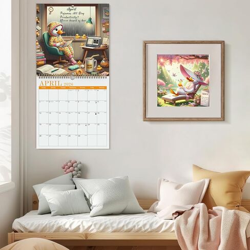 Queen of Chill 2026 Wall Calendar, Cute Duck Monthly Planner for Women, 12-Month Hanging Wall Calendar, 11.4" Square, Big Boxes No‑Bleed Paper, Self‑Care Aesthetic, Home Office Dorm Decor, January–December 2026 in Saudi Arabia