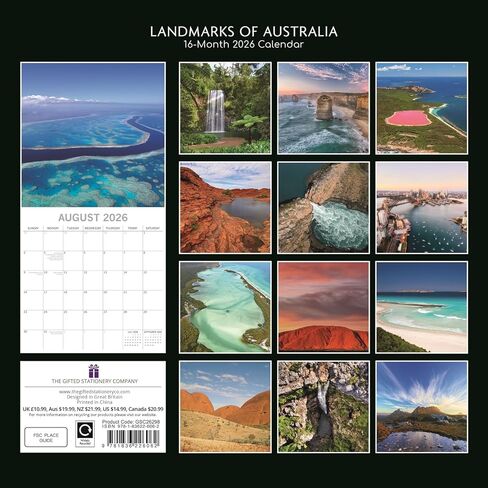 The Gifted Stationery 16-Month Square Wall Calendar - Australian Landmark Images & 2026 Wall Calendar - Includes 180 Planner Sticker Sheets - Easy-Hang Format & 2026 Planner - 12 x 12 in in Saudi Arabia
