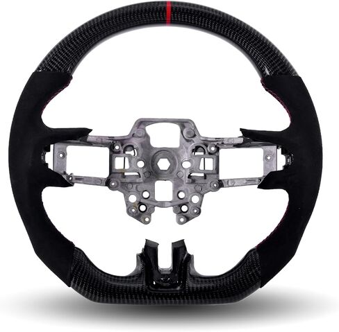 عجلة قيادة من ألياف الكربون لسيارة Mustang EcoBoost/GT/Shelby GT350/GT350R 2018-2023، قبضة جلدية مثقبة مسطحة القاع على شكل D مع زخرفة بديلة in Saudi Arabia
