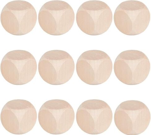 12cs النرد الخشبي، 6 جوانب النرد الفارغة جولة الزاوية مكعب DIY الحرف لوازم الحفلات النردات القياسية لعبة (1.8 سم) in Kuwait