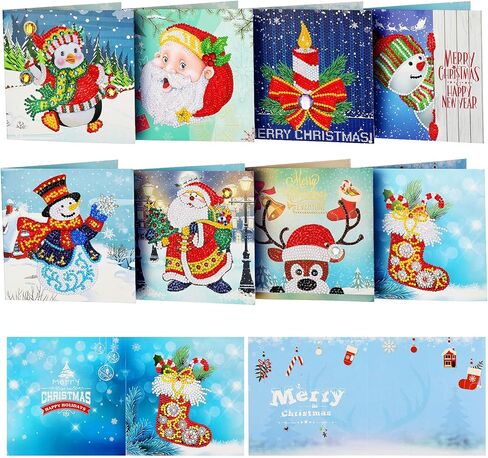 12 Pieces Diamond Painting Christmas Cards by Number 5D DIY Diamond Painting Greeting Card Christmas Diamond Painting Kit Round Drill Christmas Diamond Art for Adults Holiday Friends Family (Warm) in Saudi Arabia