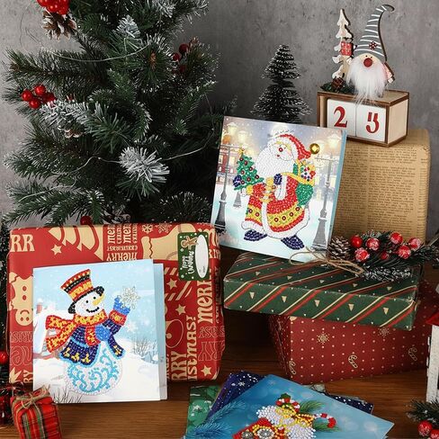 12 Pieces Diamond Painting Christmas Cards by Number 5D DIY Diamond Painting Greeting Card Christmas Diamond Painting Kit Round Drill Christmas Diamond Art for Adults Holiday Friends Family (Warm) in Saudi Arabia