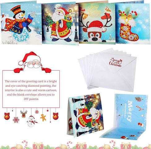 12 Pieces Diamond Painting Christmas Cards by Number 5D DIY Diamond Painting Greeting Card Christmas Diamond Painting Kit Round Drill Christmas Diamond Art for Adults Holiday Friends Family (Warm) in Saudi Arabia