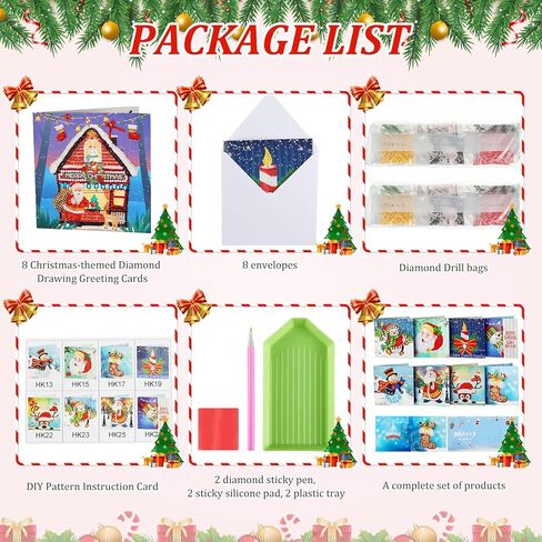 12 Pieces Diamond Painting Christmas Cards by Number 5D DIY Diamond Painting Greeting Card Christmas Diamond Painting Kit Round Drill Christmas Diamond Art for Adults Holiday Friends Family (Warm) in Saudi Arabia