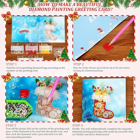 12 Pieces Diamond Painting Christmas Cards by Number 5D DIY Diamond Painting Greeting Card Christmas Diamond Painting Kit Round Drill Christmas Diamond Art for Adults Holiday Friends Family (Warm) in Saudi Arabia
