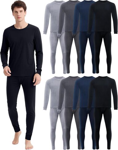 Taiyin 8 Sets Thermal Underwear for Men Soft Underwear Cotton Warm Base Layer Top Bottom for Cold Winter Weather in Kuwait