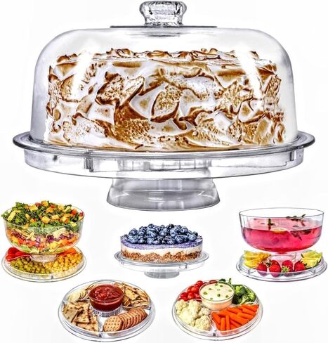 Lillian Tablesettings Cake Stand with Dome Cover, 6-in-1 Multi-Purpose Use, Serving Platter, Punch Bowl, Desert Platter and More, BPA Free, Clear (60220) in Saudi Arabia