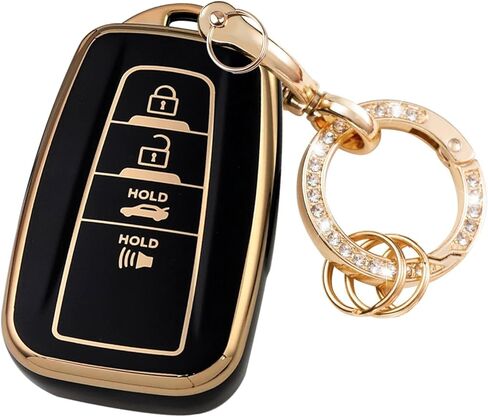 LEERLY Key Fob Cover with Anti-lost Keychain Compatible with Toyota Highlander Camry Corolla Avalon C-HR Prius GT86 Black in Saudi Arabia