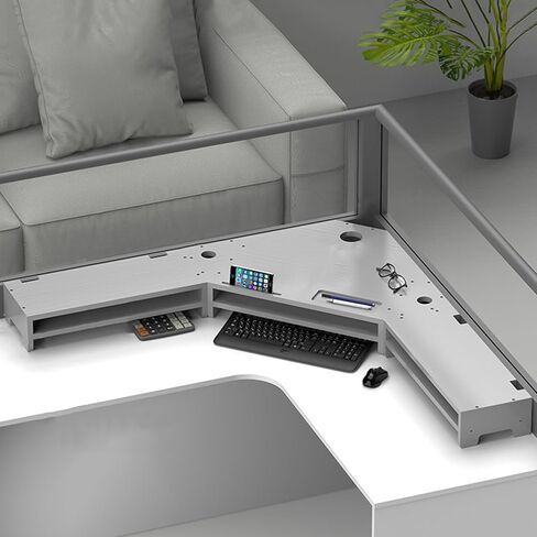 Corner Monitor Stand Solid Wood Corner Desk Riser for 3 Monitors, Heavy Duty Computer Stand with Pencil Holder & Smartphone Holder, Projector Scanner Laptop Sto，Grey in Saudi Arabia