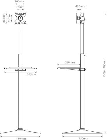 Monitor Stand - Floor for 17-34 Inch TVs Sn, Height-Adjustable Upper and Lower Trays, ±15° Angle Adjustment, Max 100x100mm in Saudi Arabia