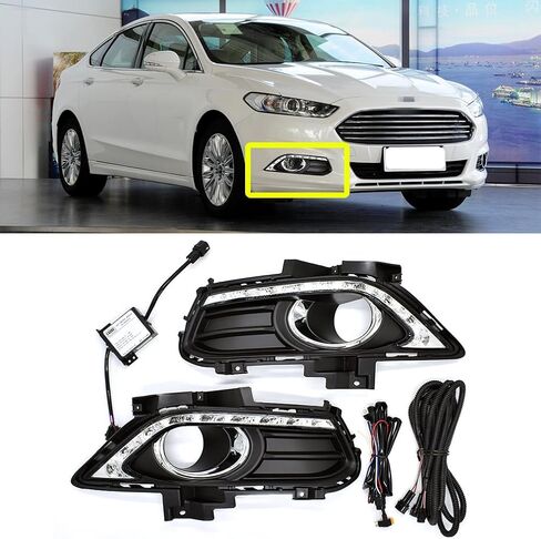 Front Bumper Fog Lamp Compatible With Ford Fusion 2013 2014 2015 2016 White LED DRL Daytime Running Lights LED Daylight Accessories in Saudi Arabia