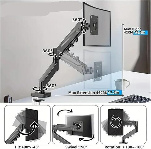 Single Monitor Mount - Adjustable Display Arm Desktop Clamp Stand, Fits VESA Screens Up to 32" & Tablets(White) in Saudi Arabia