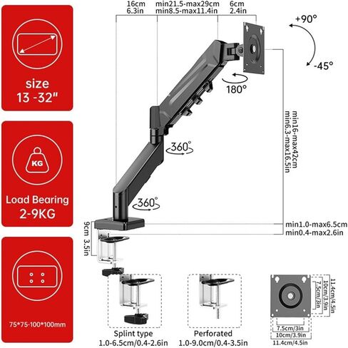 Single Monitor Mount - Adjustable Display Arm Desktop Clamp Stand, Fits VESA Screens Up to 32" & Tablets(White) in Saudi Arabia