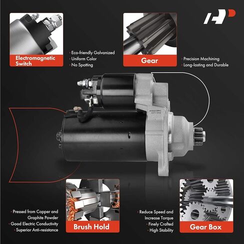 محرك A-Premium Starter متوافق مع Volkswagen Cabrio 1995-1997 L4 2.0L، Passat 1994-1997 L4 1.9L، 12V 1.8KW 10 أسنان عكس اتجاه عقارب الساعة، استبدال # 02A911023J، 410-40022 in Kuwait