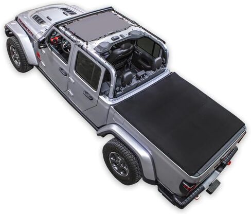 SPIDERWEBSHADE Original JT 4-Door Half Sunshade Top (2018-2026) متوافق مع Jeep Wrangler JT Gladiator Rubicon Sahara Sport جميع الديكورات - وسادة هوائية آمنة - صناعة أمريكية - ضمان لمدة 10 سنوات (أسمر) in Kuwait