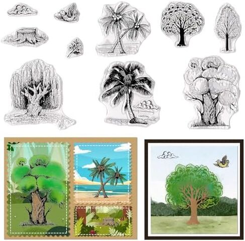 Trees Background Clear Stamps for Card Making, Tree Leaves Rubber Stamps Floral Birds Transparent Stamp Seal for Crafting DIY Scrapbooking Photo Album Decorations in Saudi Arabia