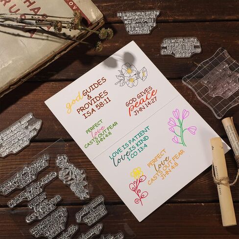 4 أوراق طوابع شفافة لصياغة طوابع آية الكتاب المقدس مجموعة صناعة الأكريليك ختم سكرابوكينغ المسيحي المطاط قطعتين أدوات كتل مع خطوط شبكية لصنع سجل القصاصات بنفسك (نمط أنيق) in Kuwait