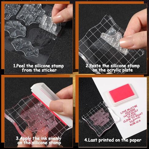 4 أوراق طوابع شفافة لصياغة طوابع آية الكتاب المقدس مجموعة صناعة الأكريليك ختم سكرابوكينغ المسيحي المطاط قطعتين أدوات كتل مع خطوط شبكية لصنع سجل القصاصات بنفسك (نمط أنيق) in Kuwait